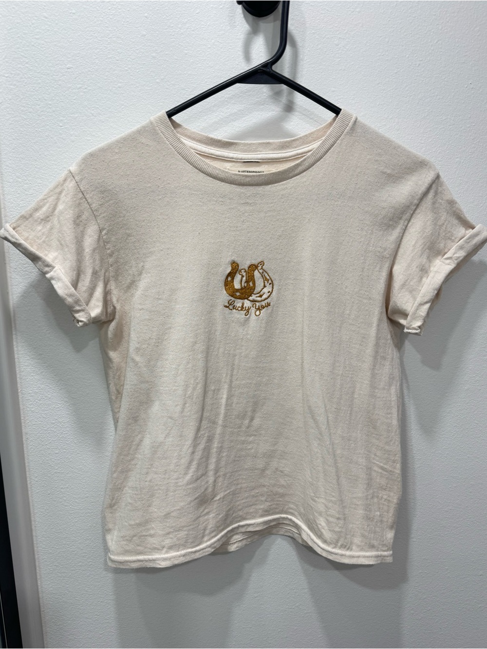 Anthropologie Cream 'Lucky You' Horseshoe Graphic Tee